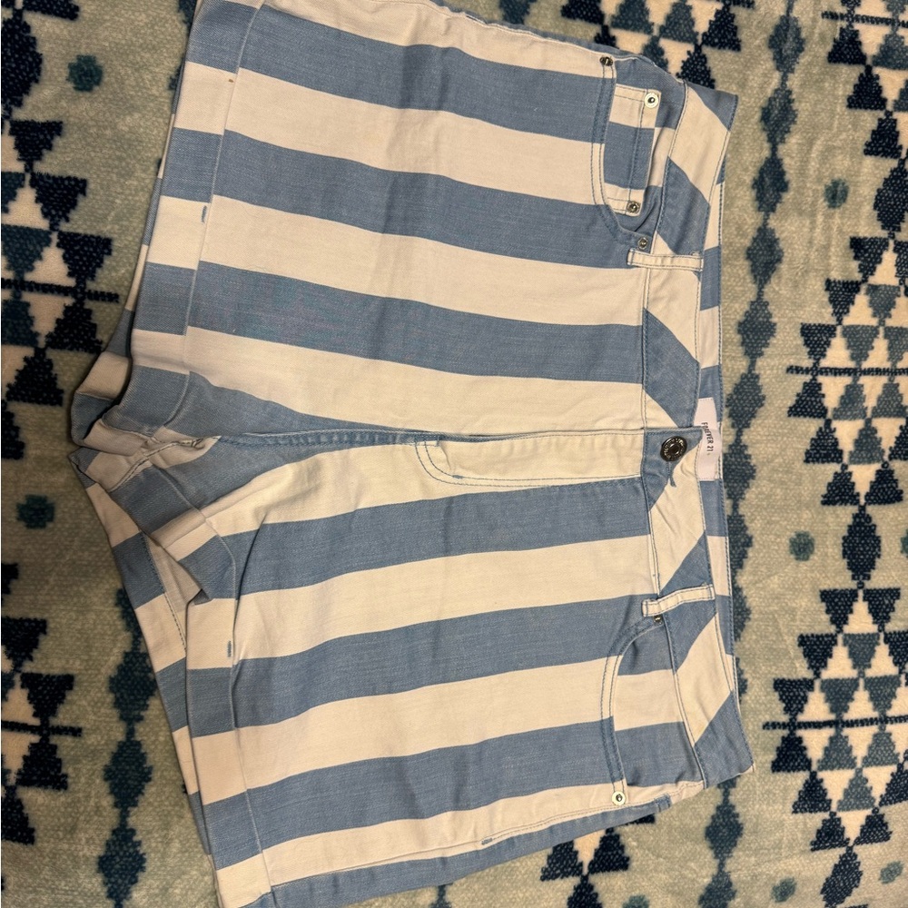 Forever 21 Blue and White Jean Shorts Relaxed Fit